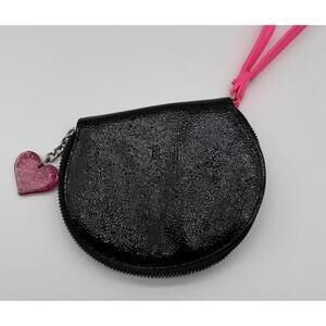 Black Glittery Wristlet Coin Purse w/ Pink Heart Charm